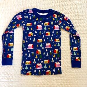 Hanna Andersson Kids Long John Pajama Top, Holiday Village, Nvy/Red/Pink, Sz 6-7